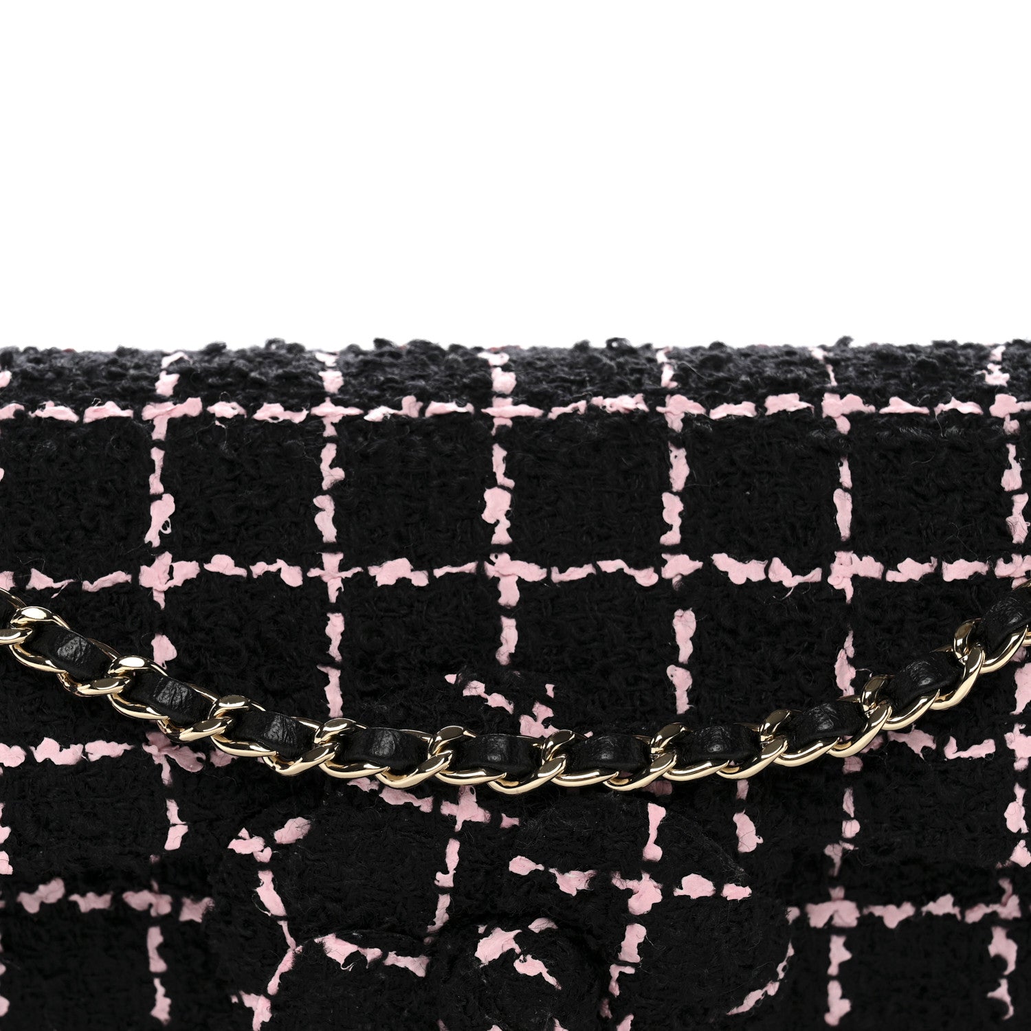 Chanel Tweed Quilted East West Camellia Clutch Black Pink