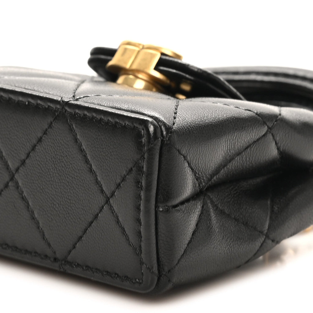 Chanel Shiny Lambskin Quilted Mini Kelly Bag Charm Black