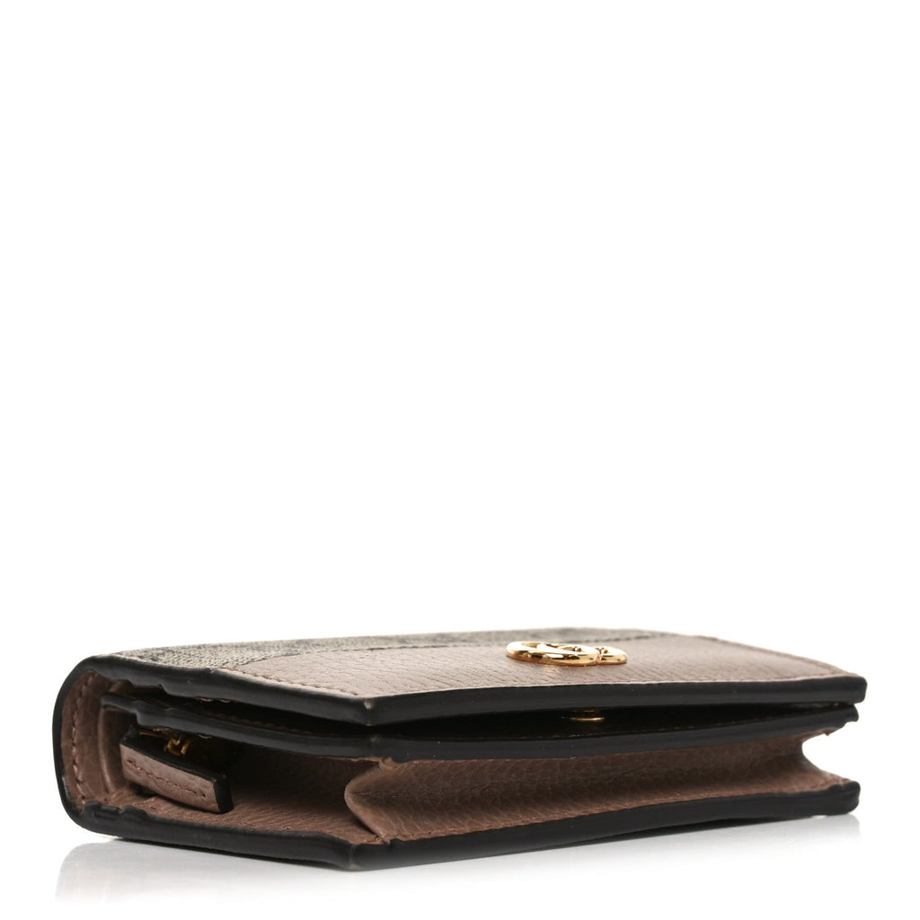 Gucci Dollar Calfskin GG Supreme Monogram GG Marmont Card Case Porcelain Rose Beige Ebony