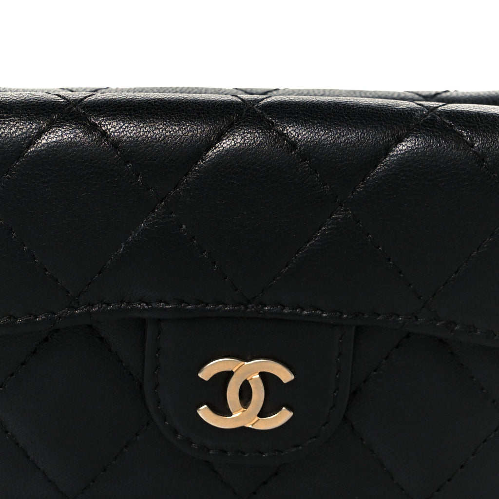 Lambskin Quilted Double Flap Wallet Black