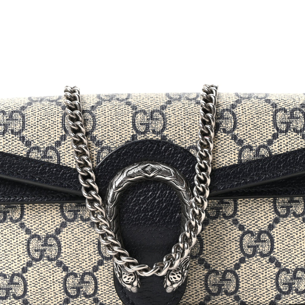 Gucci GG Supreme Monogram Textured Dollar Calfskin Super Mini Dionysus Shoulder Bag Beige Blue
