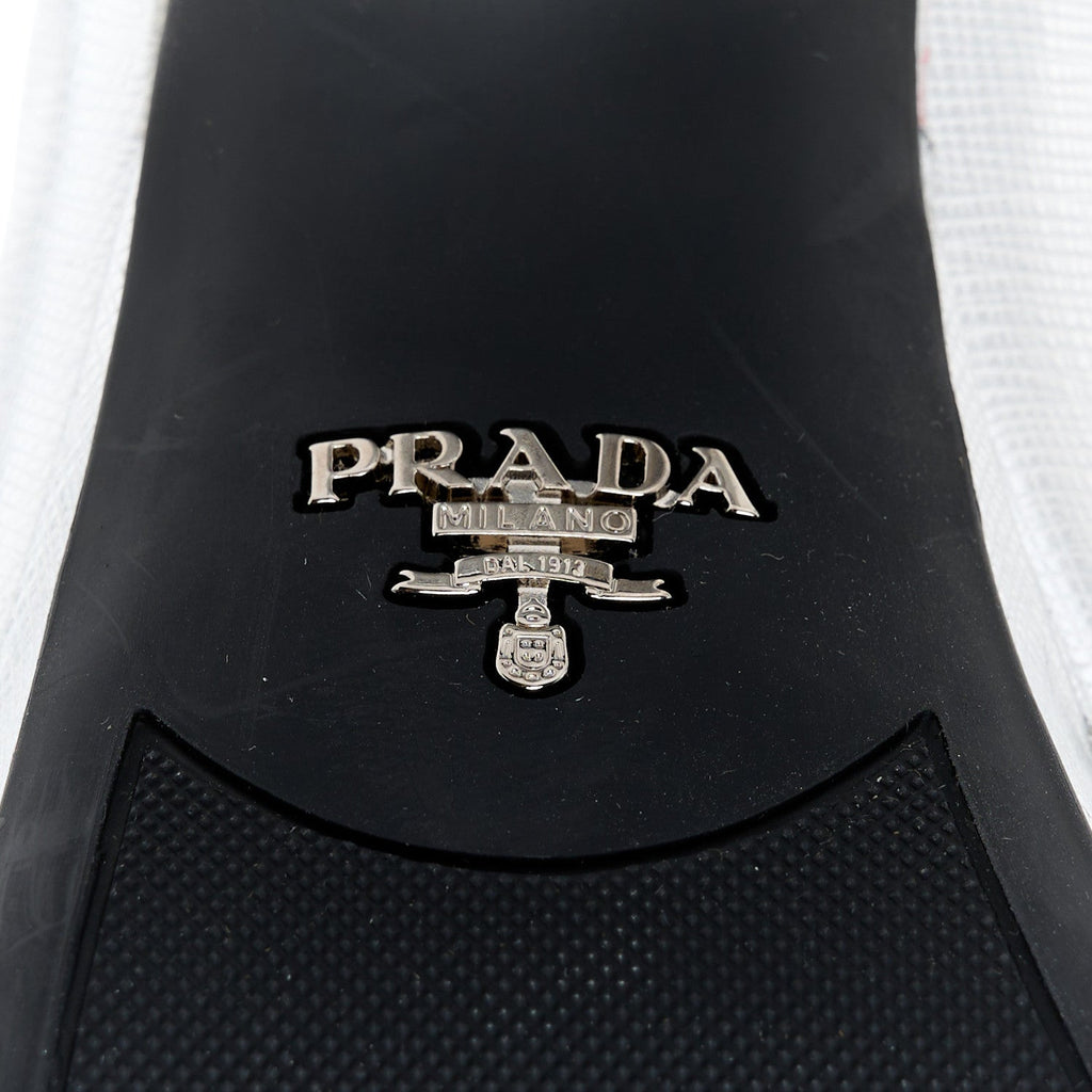 Prada Metallic Saffiano Crisscross Platform Sandals Silver 34.5