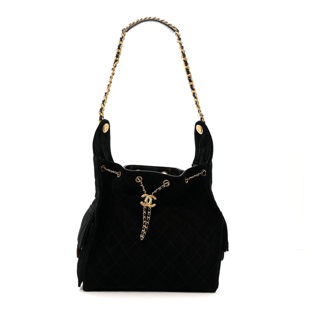 Chanel Suede Quilted Medium Chanel 25 Handbag Black