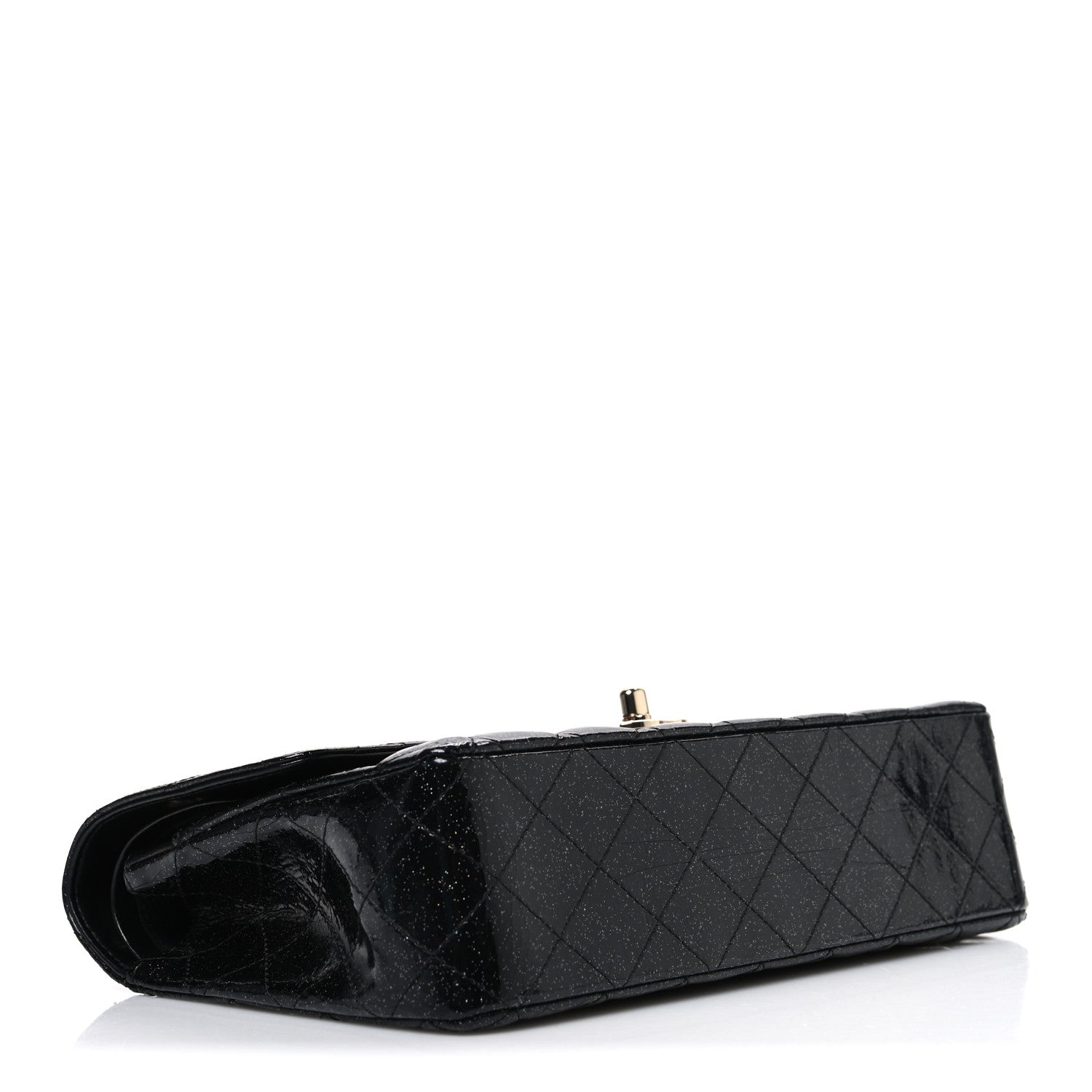 Chanel Patent Quilted Sparkle Glitter Medium Double Flap Black