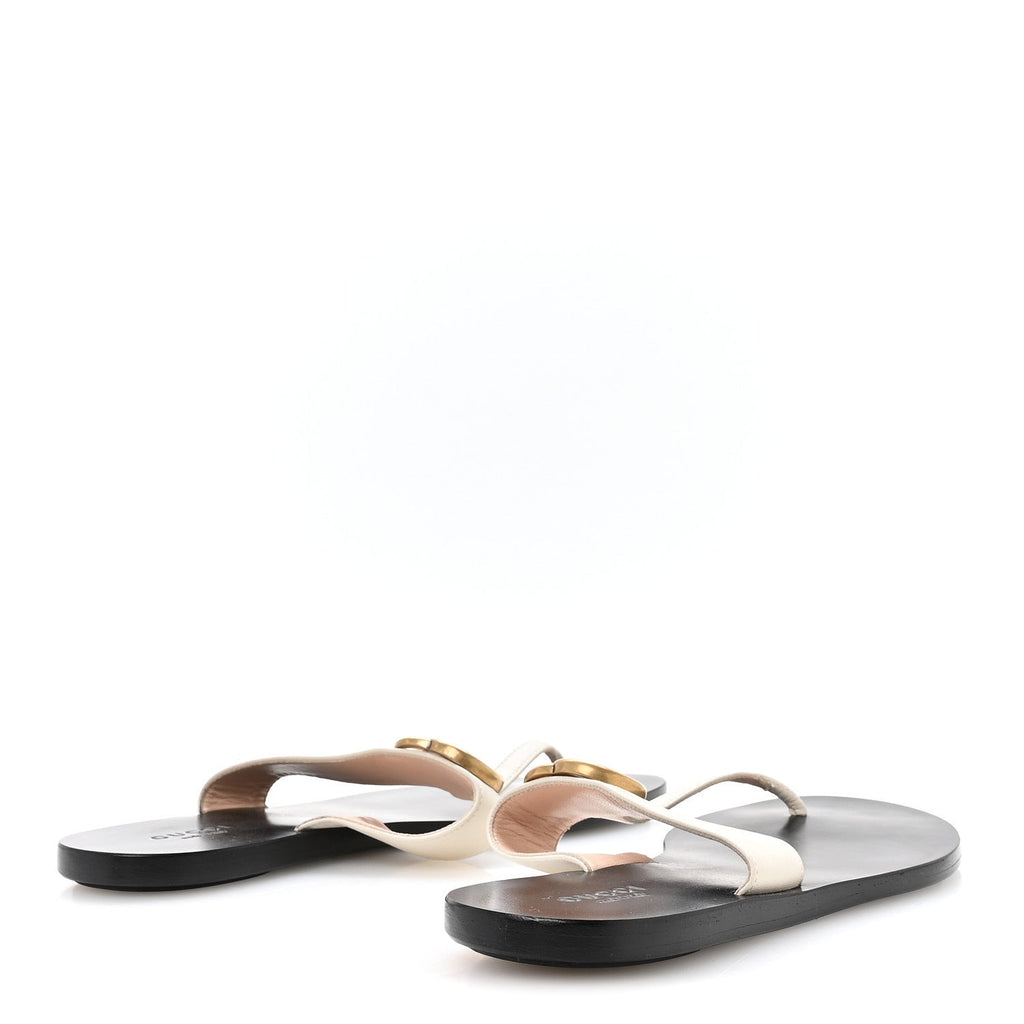 Gucci Calfskin GG Marmont Thong Sandals 36.5 Mystic White
