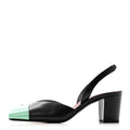 Lambskin Patent Calfskin Cap Toe CC Slingback Pumps 37 Black Green