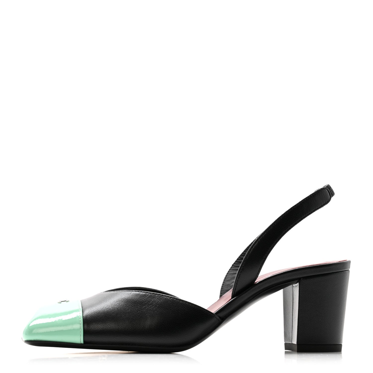 Lambskin Patent Calfskin Cap Toe CC Slingback Pumps 37 Black Green