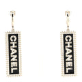 Metal Enamel Logo Drop Earrings Silver Black