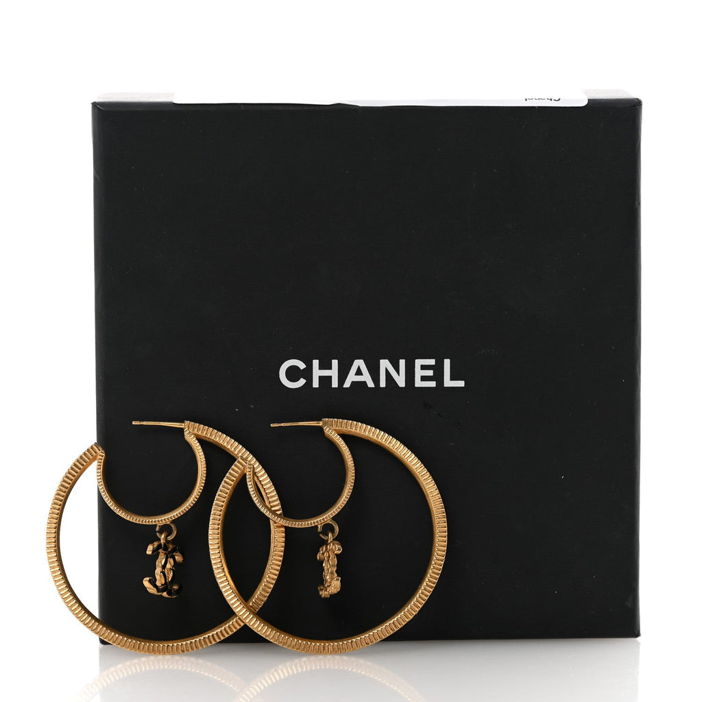 Baguette Crystal CC Drop Hoop Earrings Gold