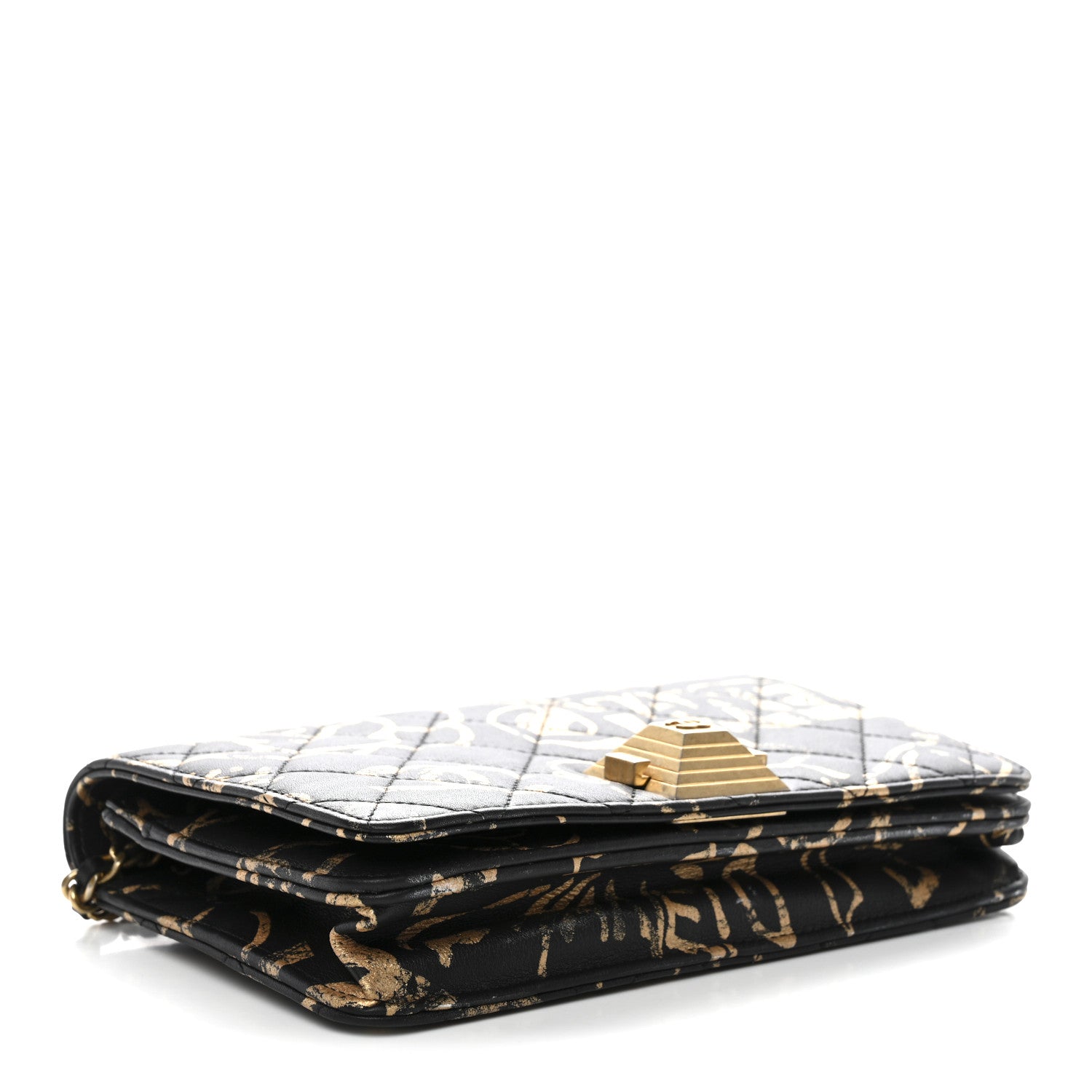Chanel Calfskin Quilted Graffiti Pyramid Wallet On Chain WOC Black