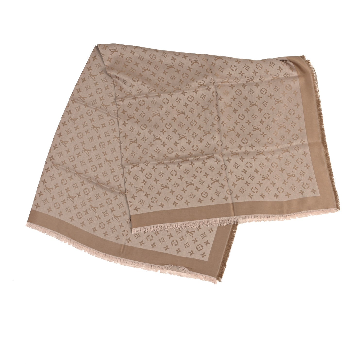 Louis Vuitton Silk Wool Monogram Denim Shawl Beige Rose