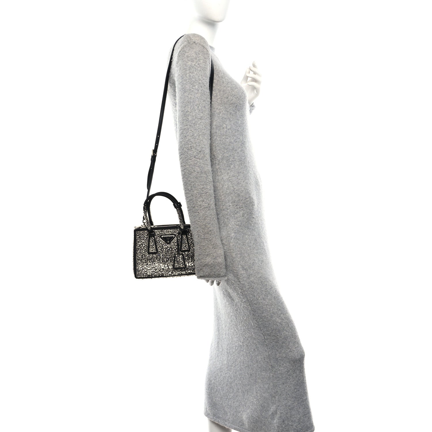 Prada Satin Crystal Mini Galleria Double Zip Tote Metal