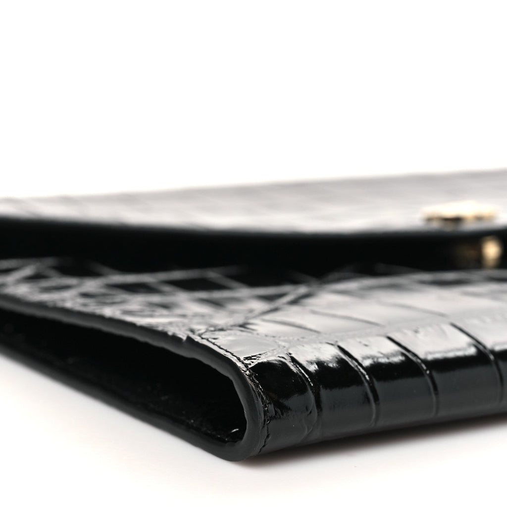 Chanel Calfskin Crocodile Embossed Croc Illusion Clutch With Chain  Black