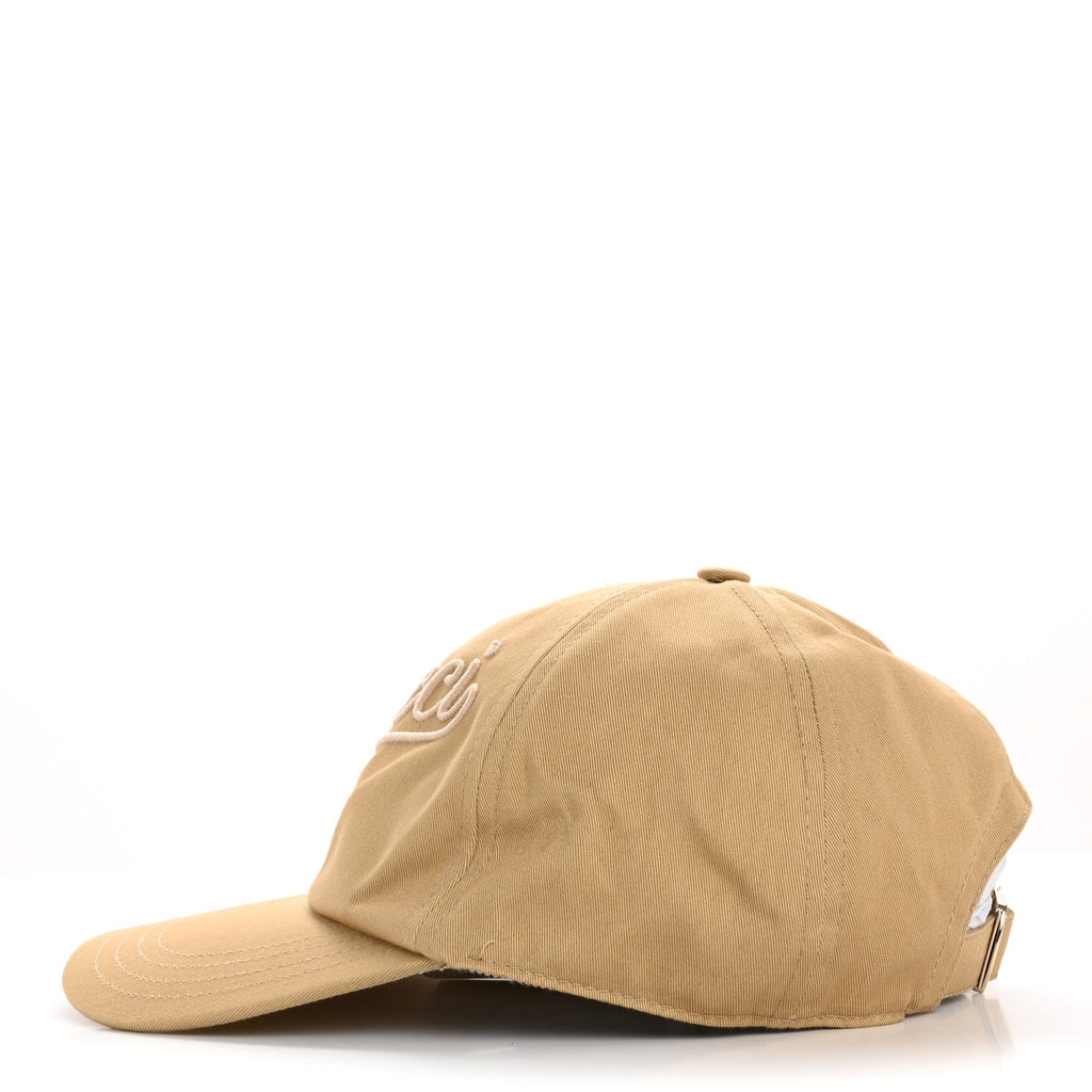 Gucci Cotton Logo Script Baseball Hat L Camel