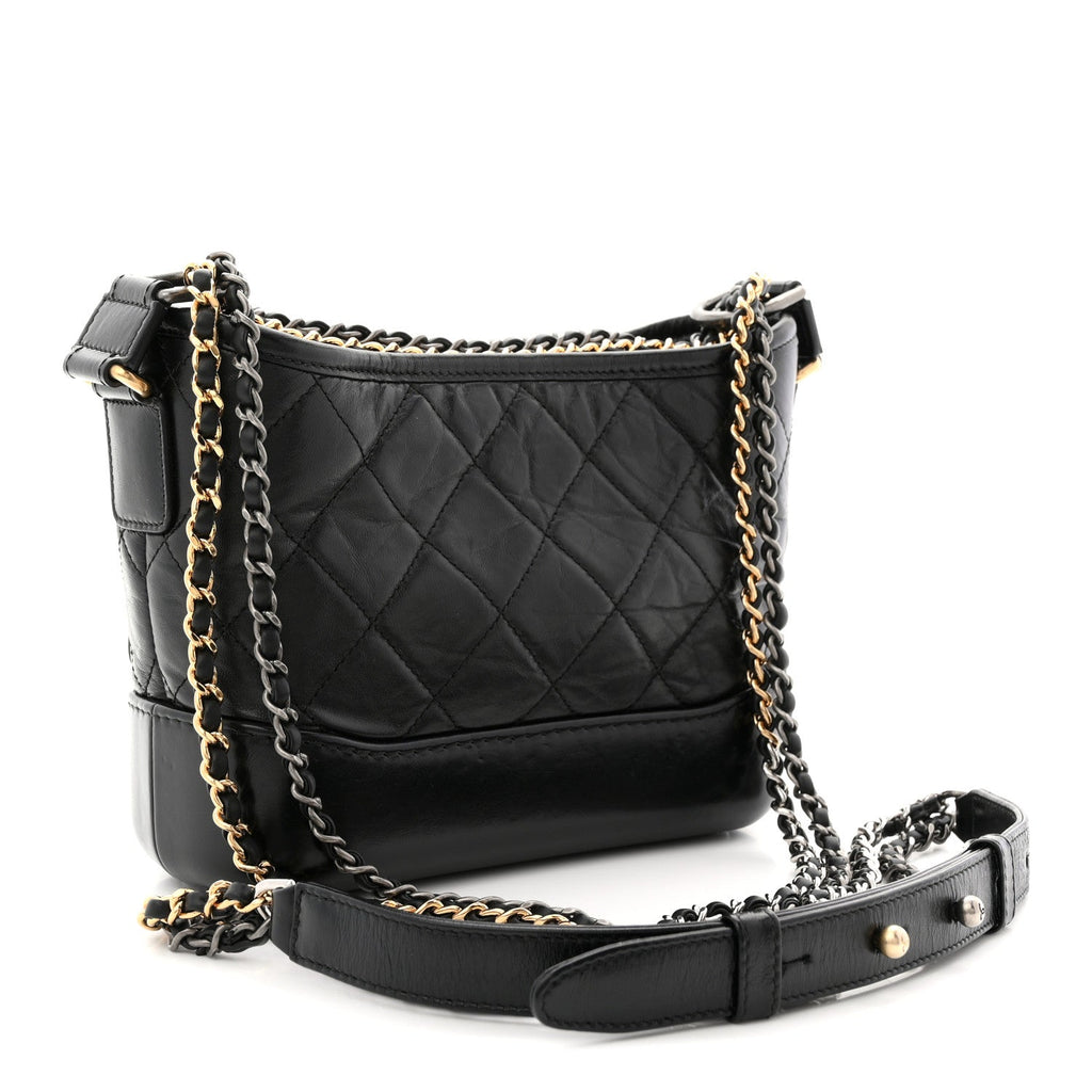 Chanel Aged Calfskin Quilted Small Gabrielle Hobo Black