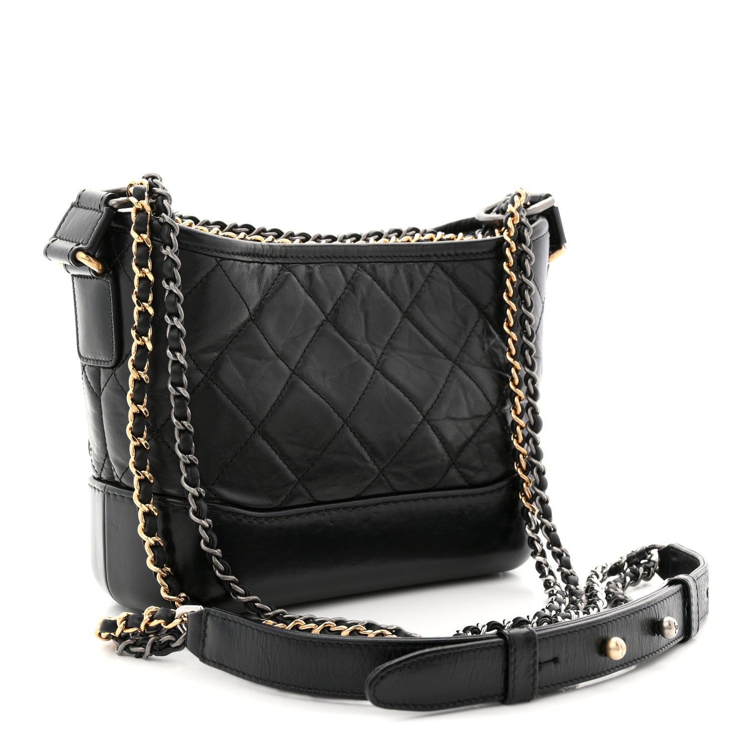 Chanel Aged Calfskin Quilted Small Gabrielle Hobo Black