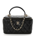 Chanel Lambskin Quilted Small Top Handle Vanity Case With Chain Black