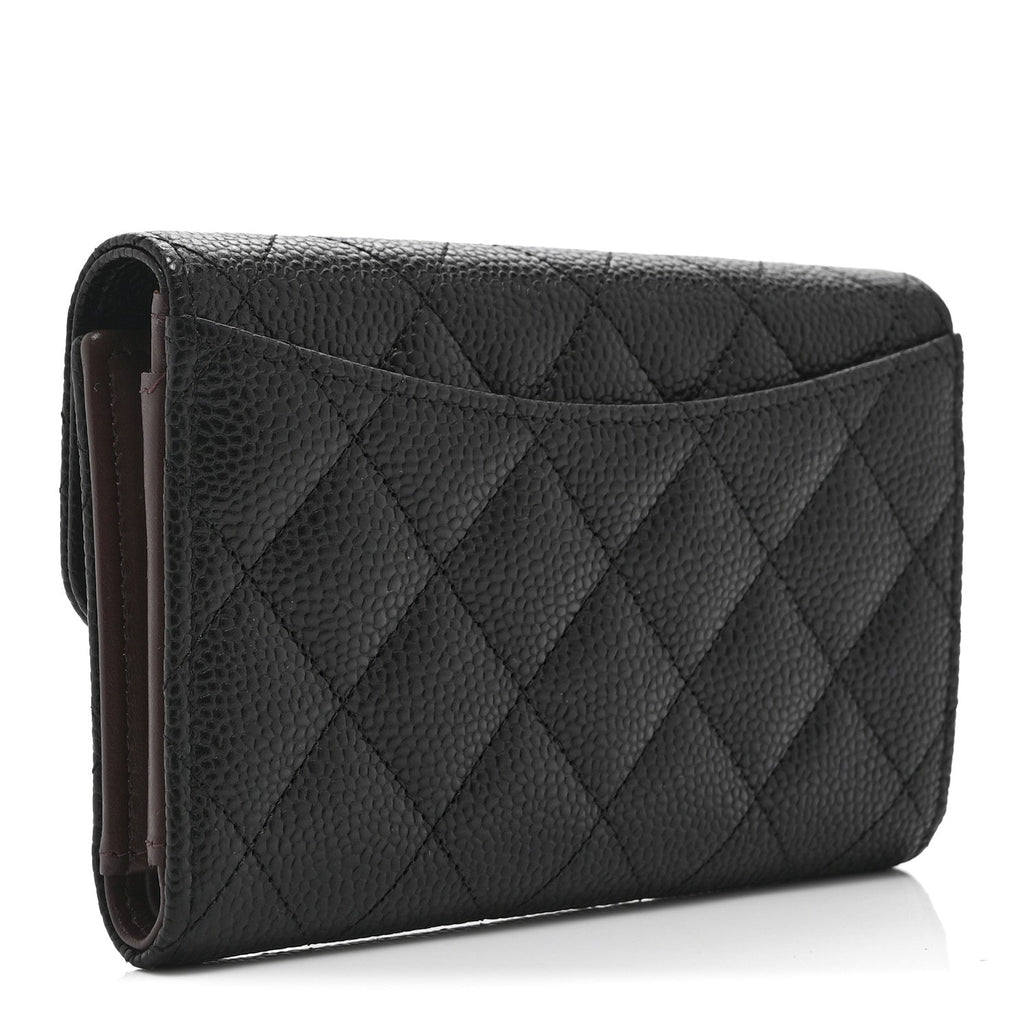 Caviar Quilted Medium Flap Wallet Black
