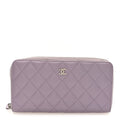 Lambskin Quilted Large Gusset Zip Around Wallet Light Purple