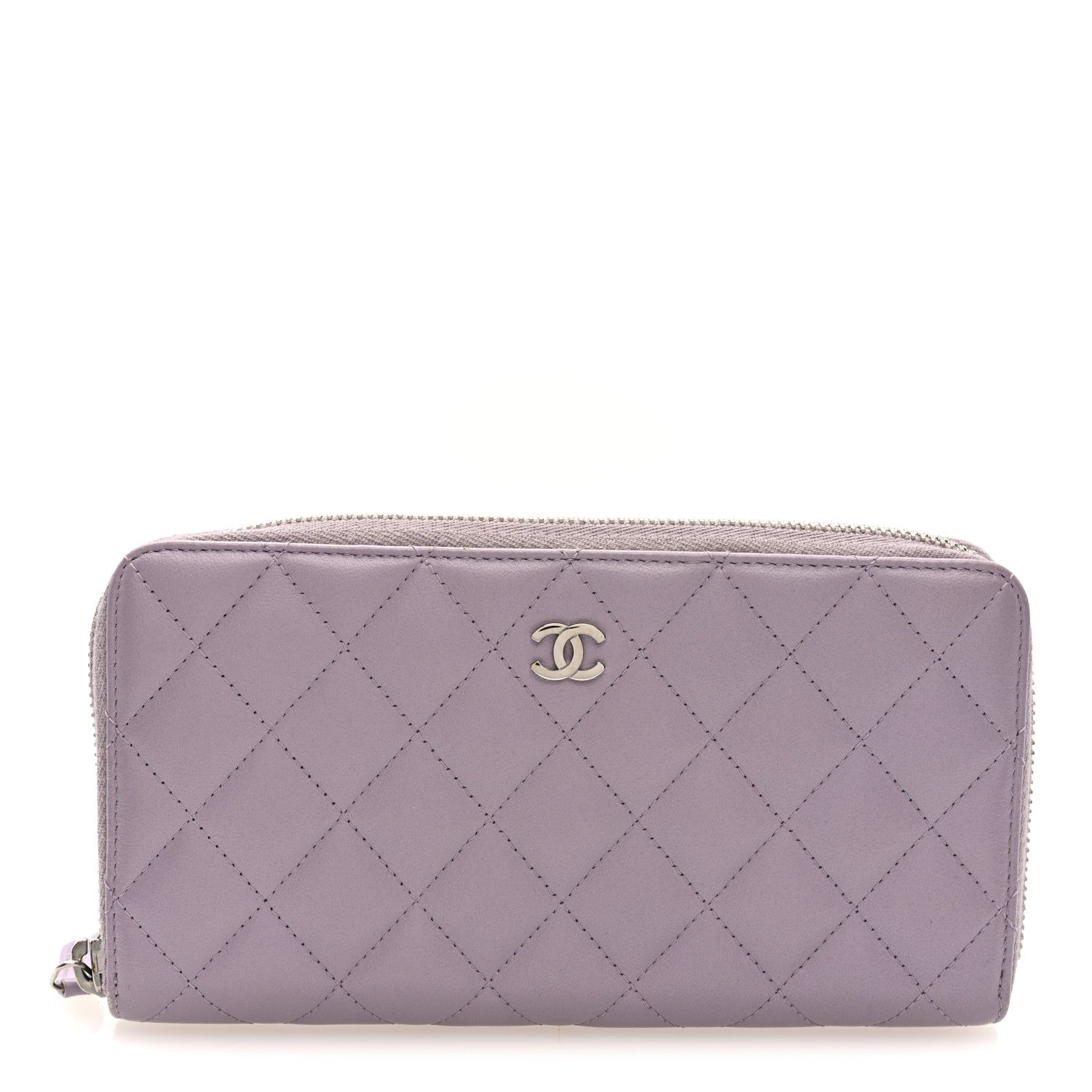 Lambskin Quilted Large Gusset Zip Around Wallet Light Purple