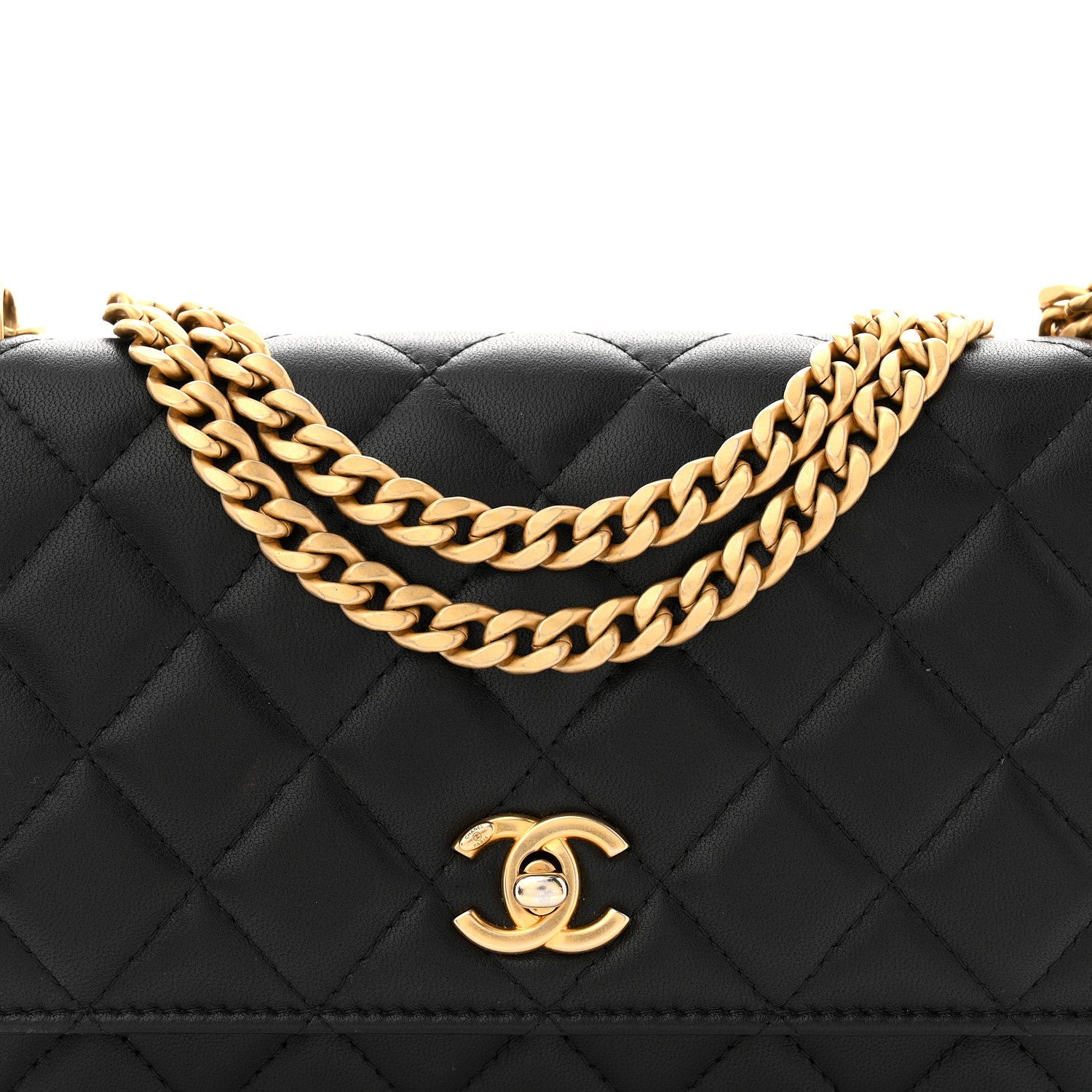 Chanel Lambskin Quilted Sweet Camellia Wallet On Chain WOC Black