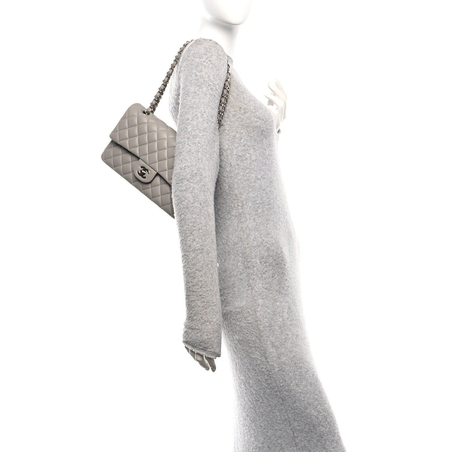 Chanel Lambskin Quilted Medium Double Flap Grey