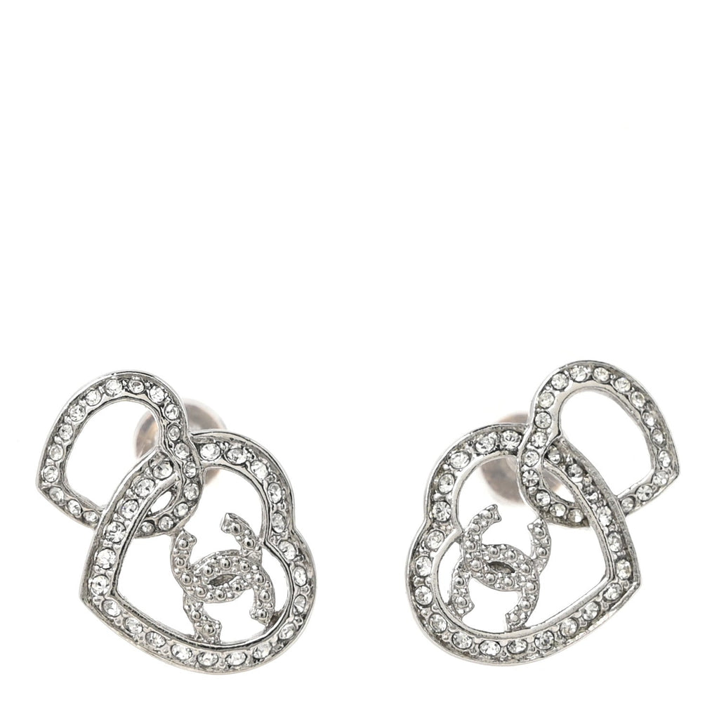 Crystal CC Heart Earrings Silver