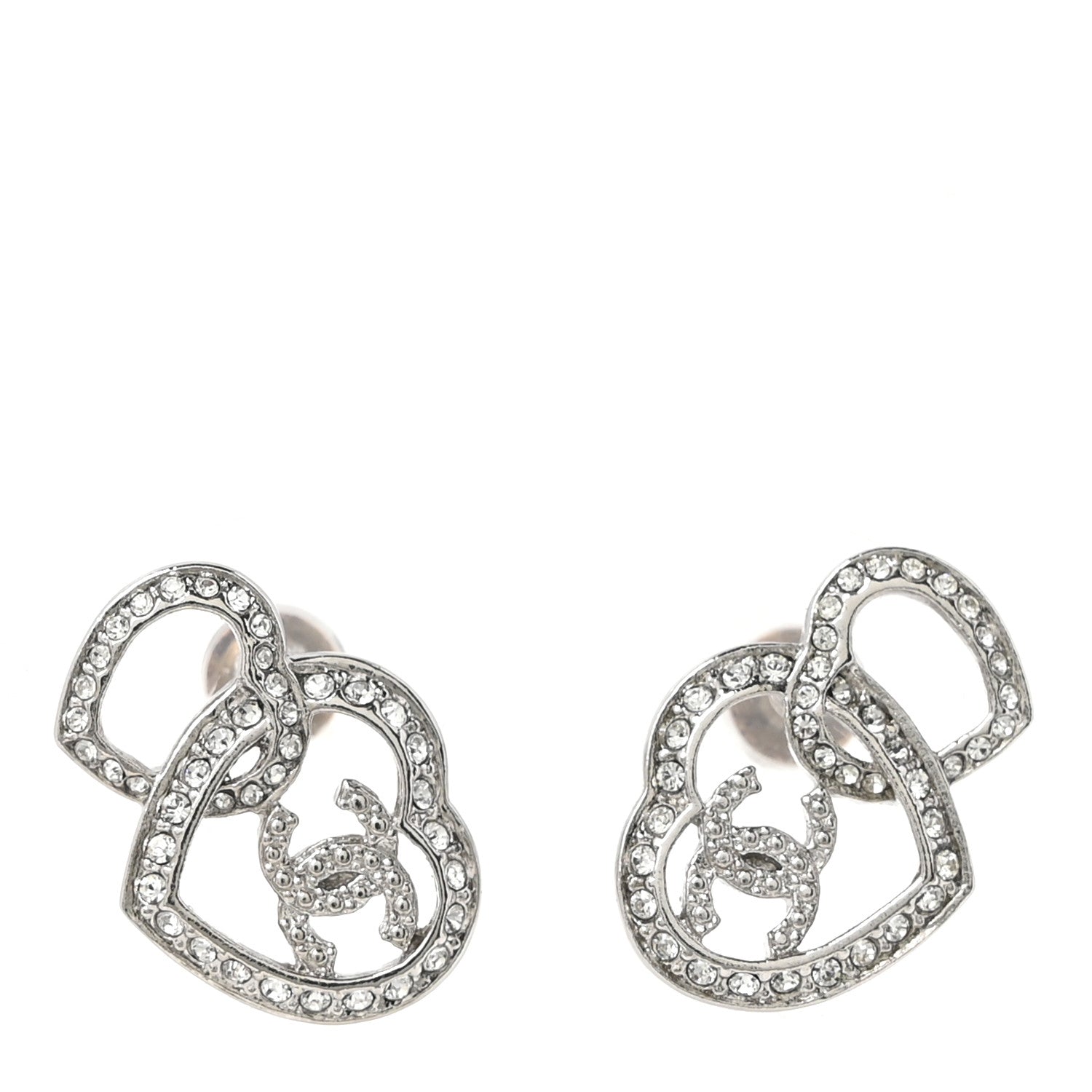Crystal CC Heart Earrings Silver