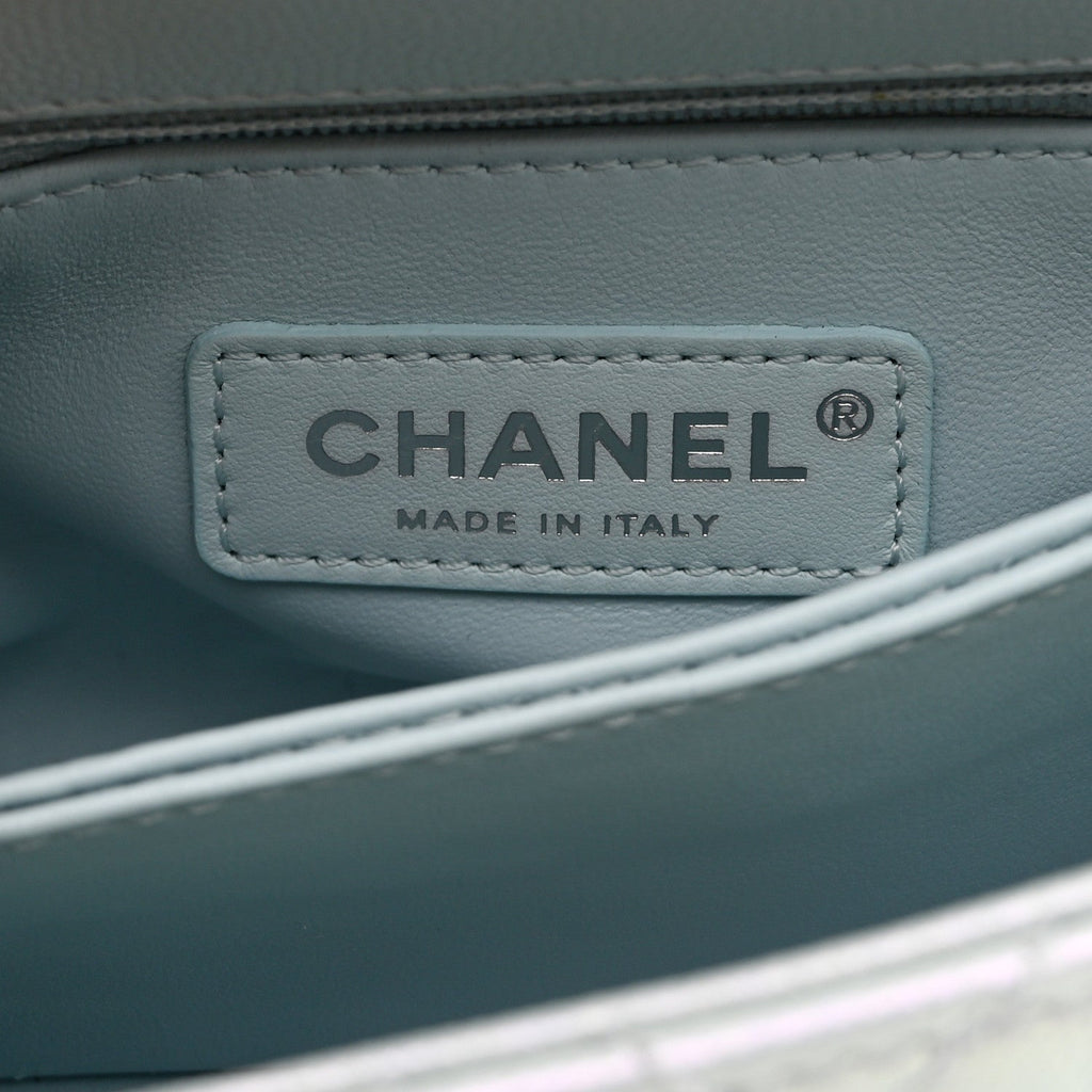 Chanel Iridescent Caviar Quilted Extra Mini Coco Handle Flap Light Blue