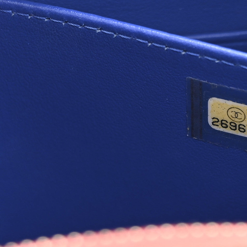 Chanel Caviar Quilted Filigree Vanity Clutch With Chain Blue White Red