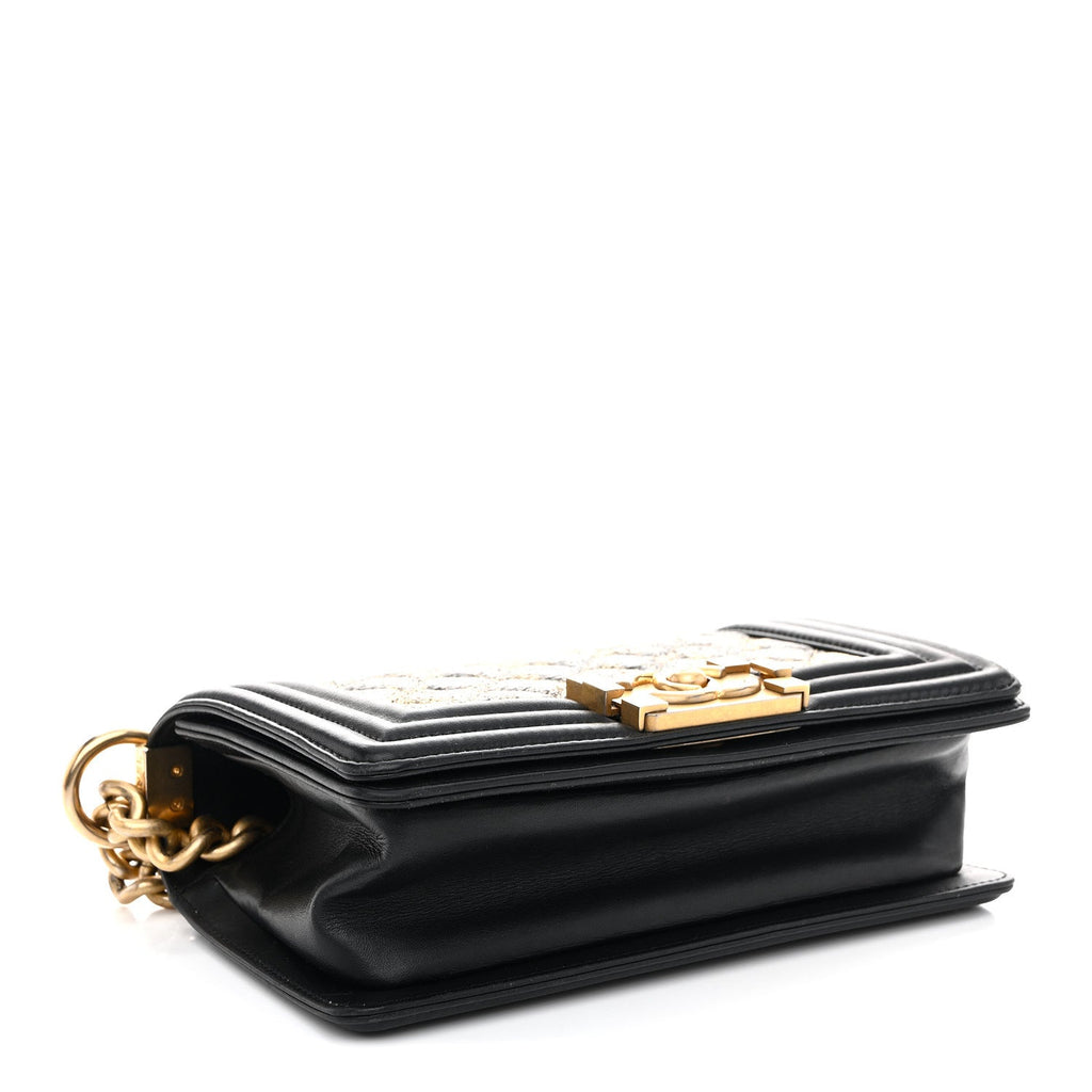 Chanel Metallic Crumpled Goatskin Small Boy Flap Black Gold