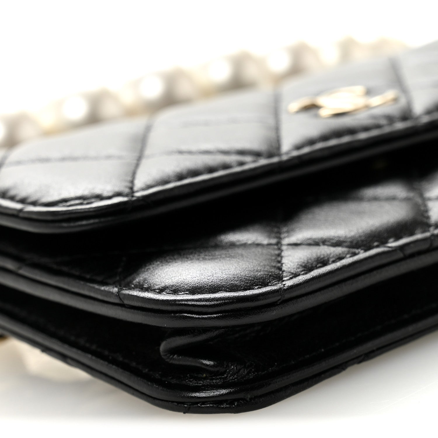 Chanel Calfskin Quilted Maxi Pearls Clutch With Chain Black