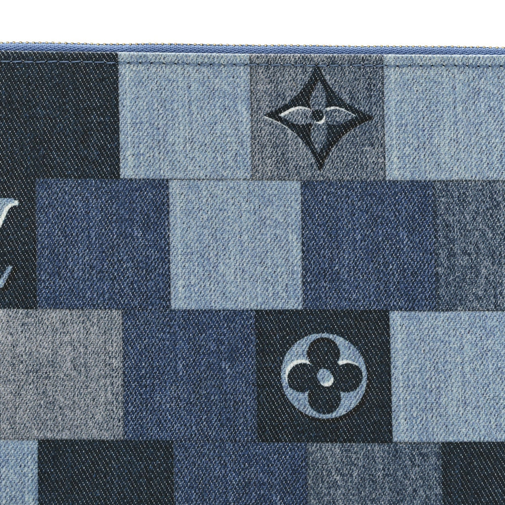 Louis Vuitton Denim Damier Monogram Patchwork Neverfull MM Pochette  Blue Rouge