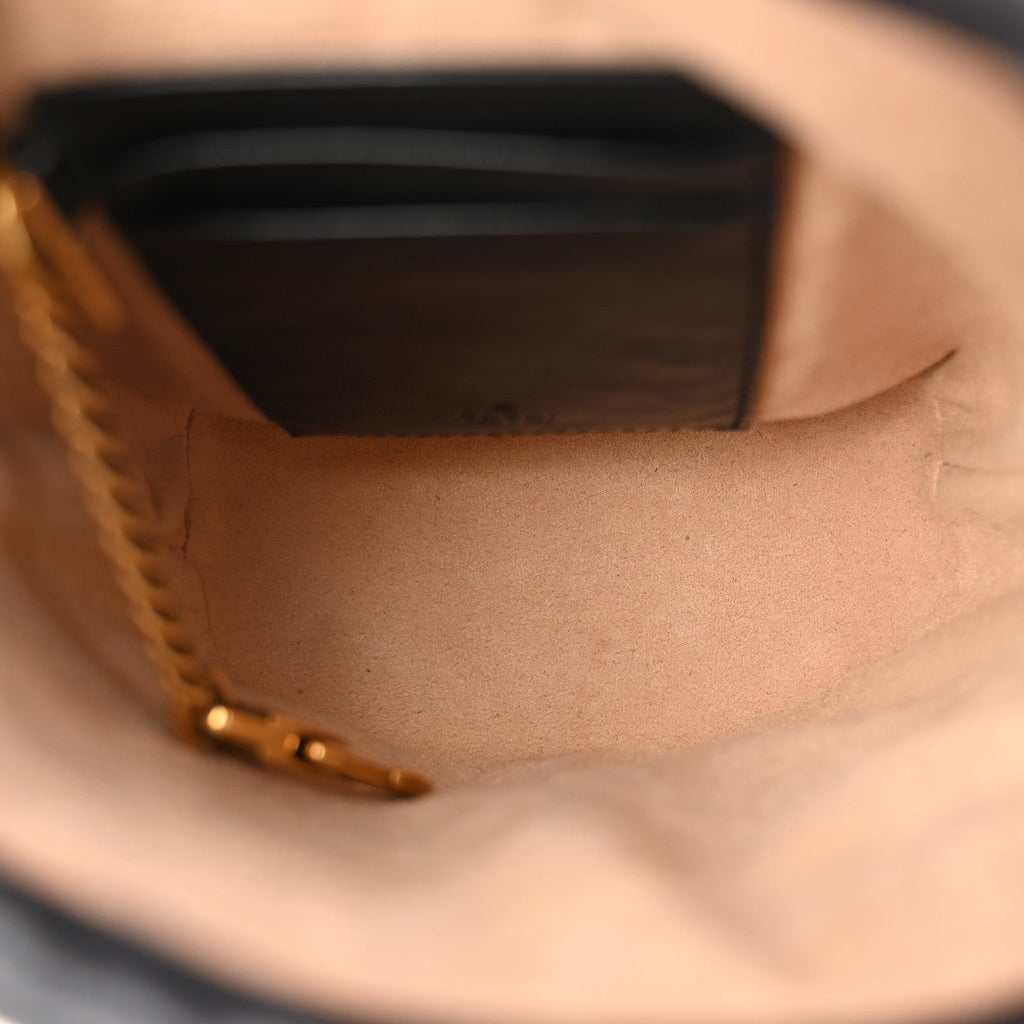 Gucci Vintage Effect Calfskin Matelasse Diagonal Mini Torchon GG Marmont 2.0 Bucket Bag Black Romantic Cherry