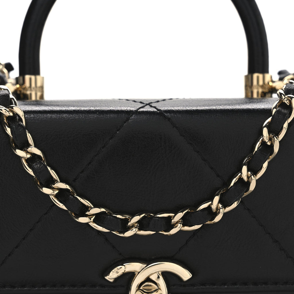 Chanel Shiny Calfskin Quilted CC Handle Vanity Flap Bag Black