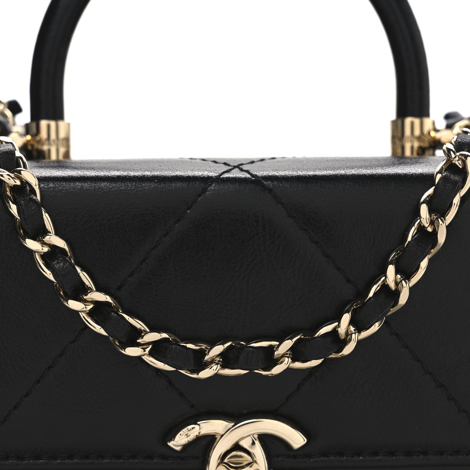Chanel Shiny Calfskin Quilted CC Handle Vanity Flap Bag Black
