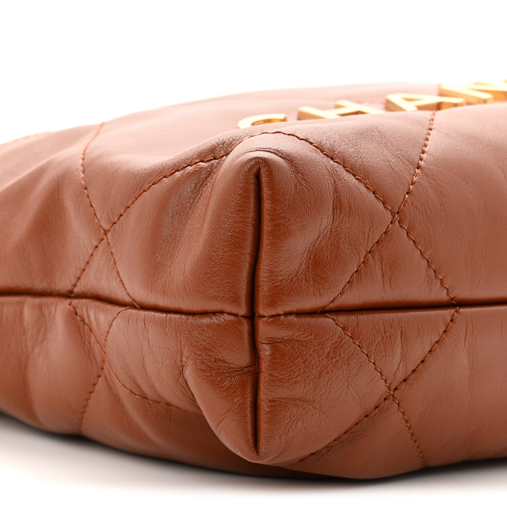 Chanel Shiny Calfskin Quilted Mini Chanel 22 Light Brown