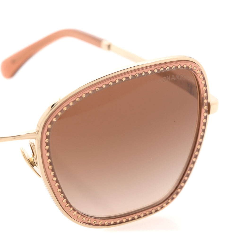 Chanel Square Frame Sequin Sunglasses 4277-B Gold Brown
