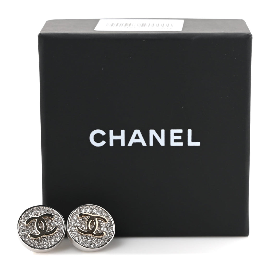 Crystal CC Round Earrings Silver