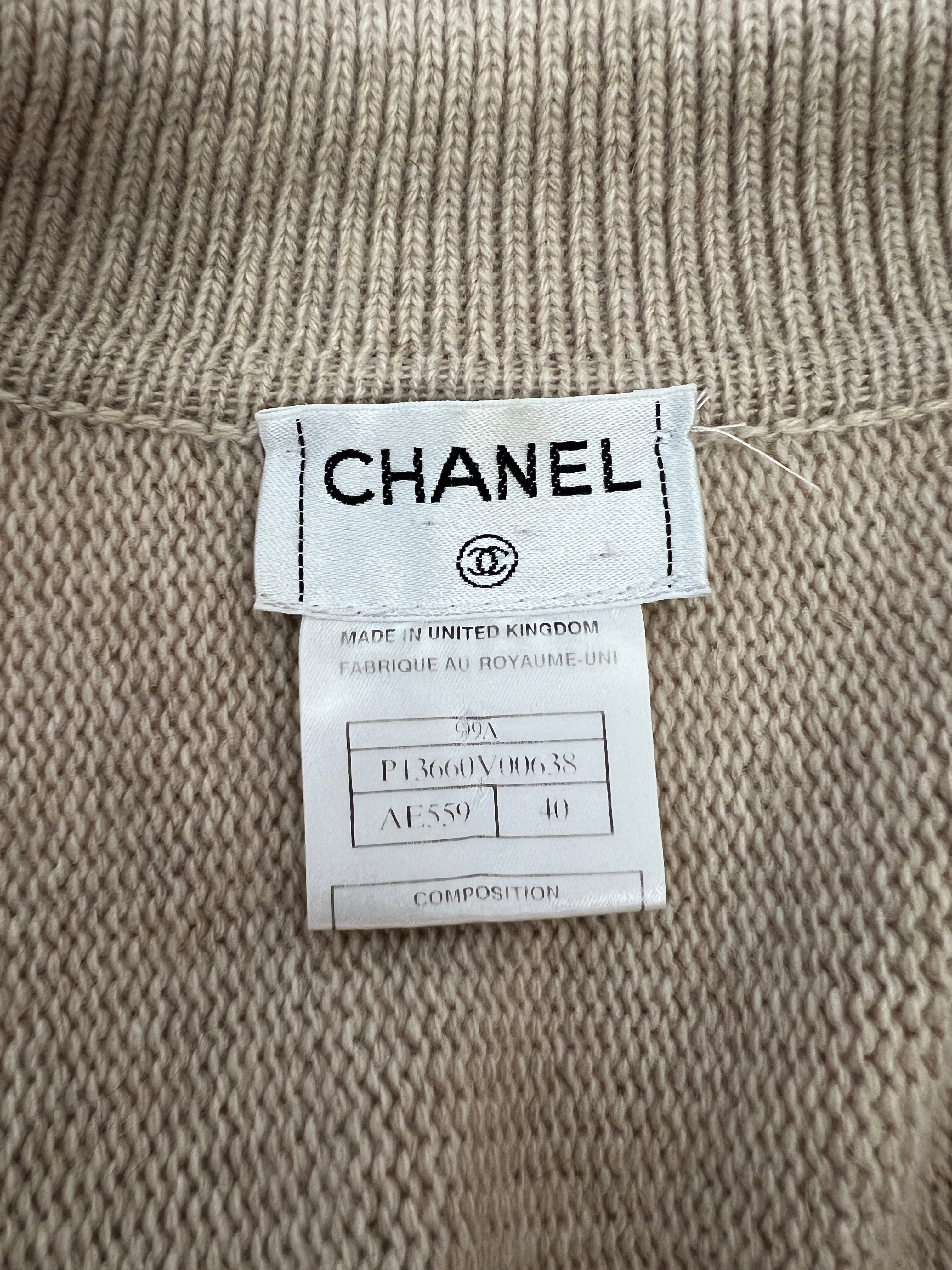 Chanel 99/A Beige Cashmere Long Sleeve Cardigan Size FR 40 (UK 12)