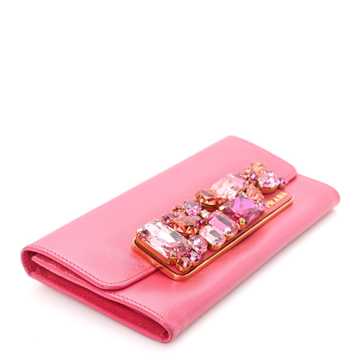 Prada Saffiano Crystal Continental Flap Wallet Peonia