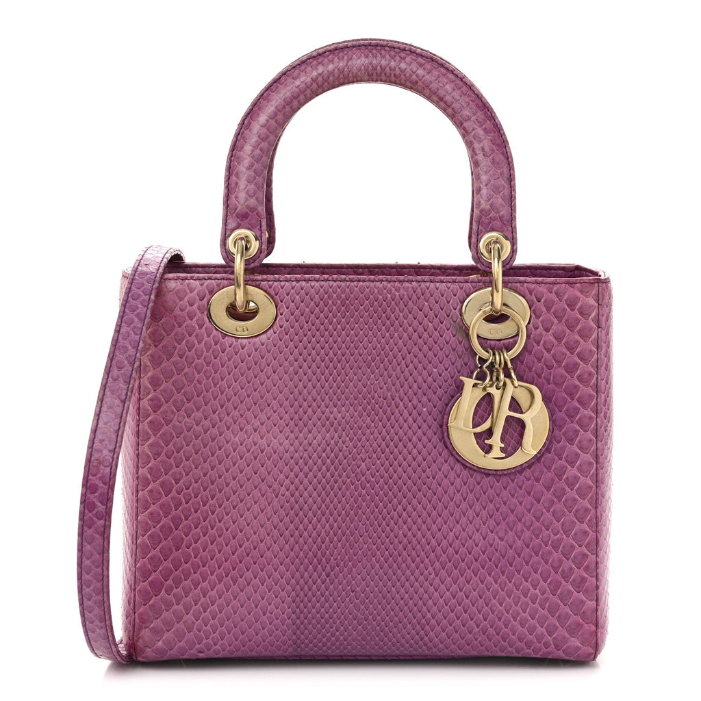 Christian Dior Snakeskin Medium Lady Dior Purple