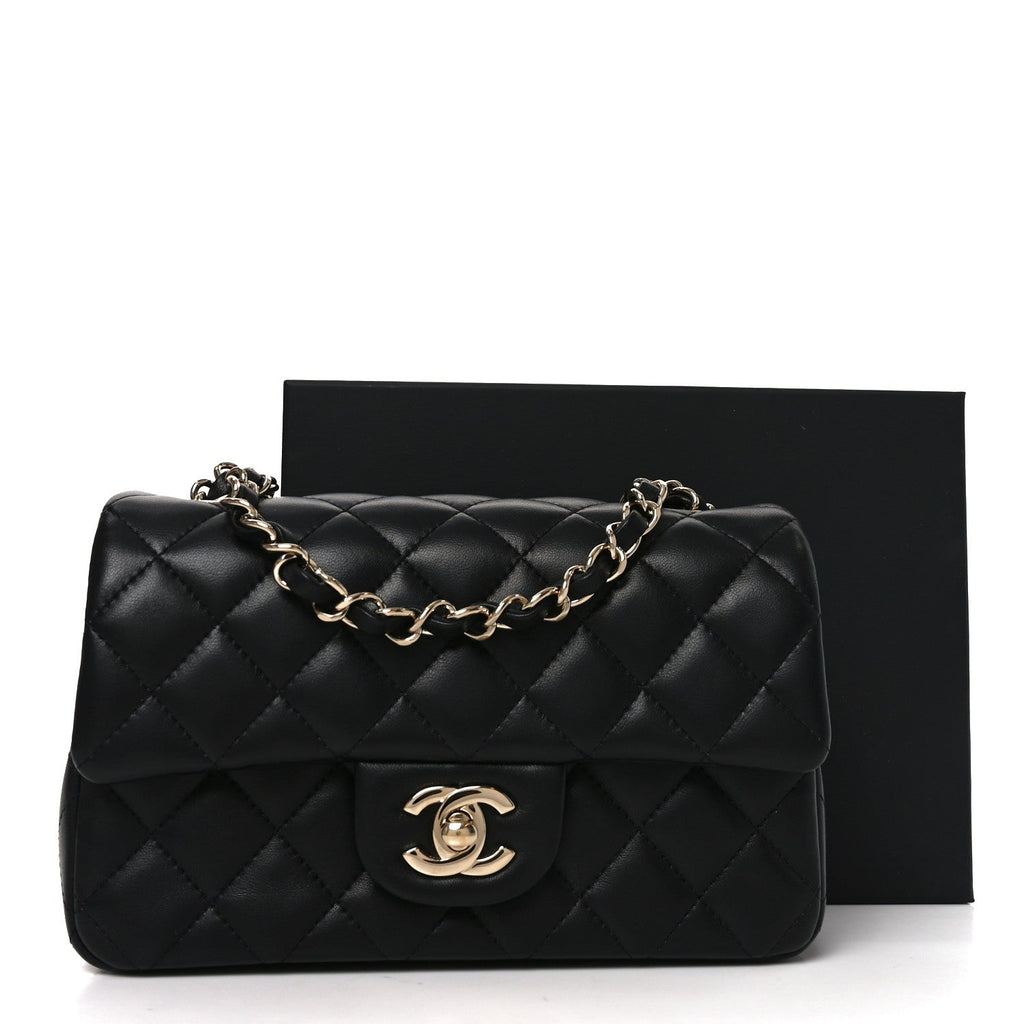 Chanel Lambskin Quilted Mini Rectangular Flap Black