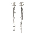 Metal Chain Pearl CC Drop Clip On Earrings Silver
