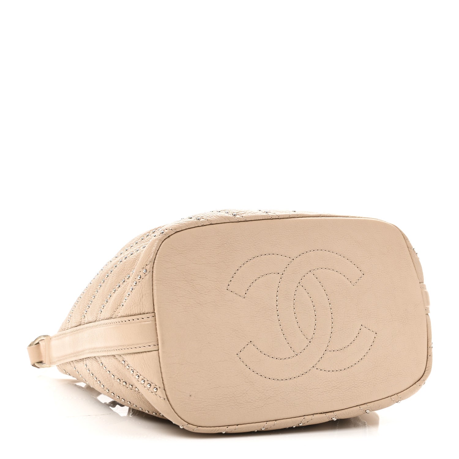 Chanel Calfskin Studded Chevron Quilted Small Stud Wars Drawstring Bag Beige