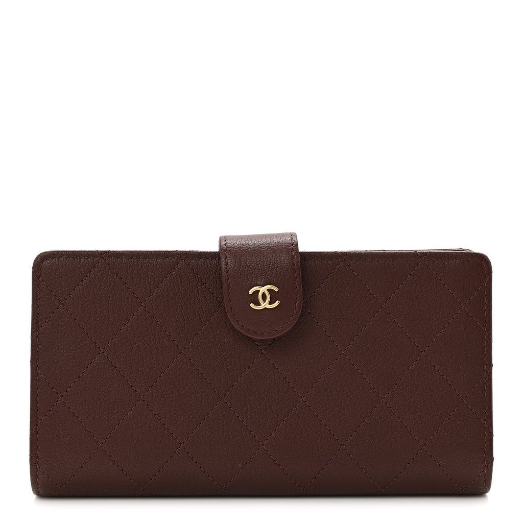 Goatskin Quilted French Long Wallet Burgundy
