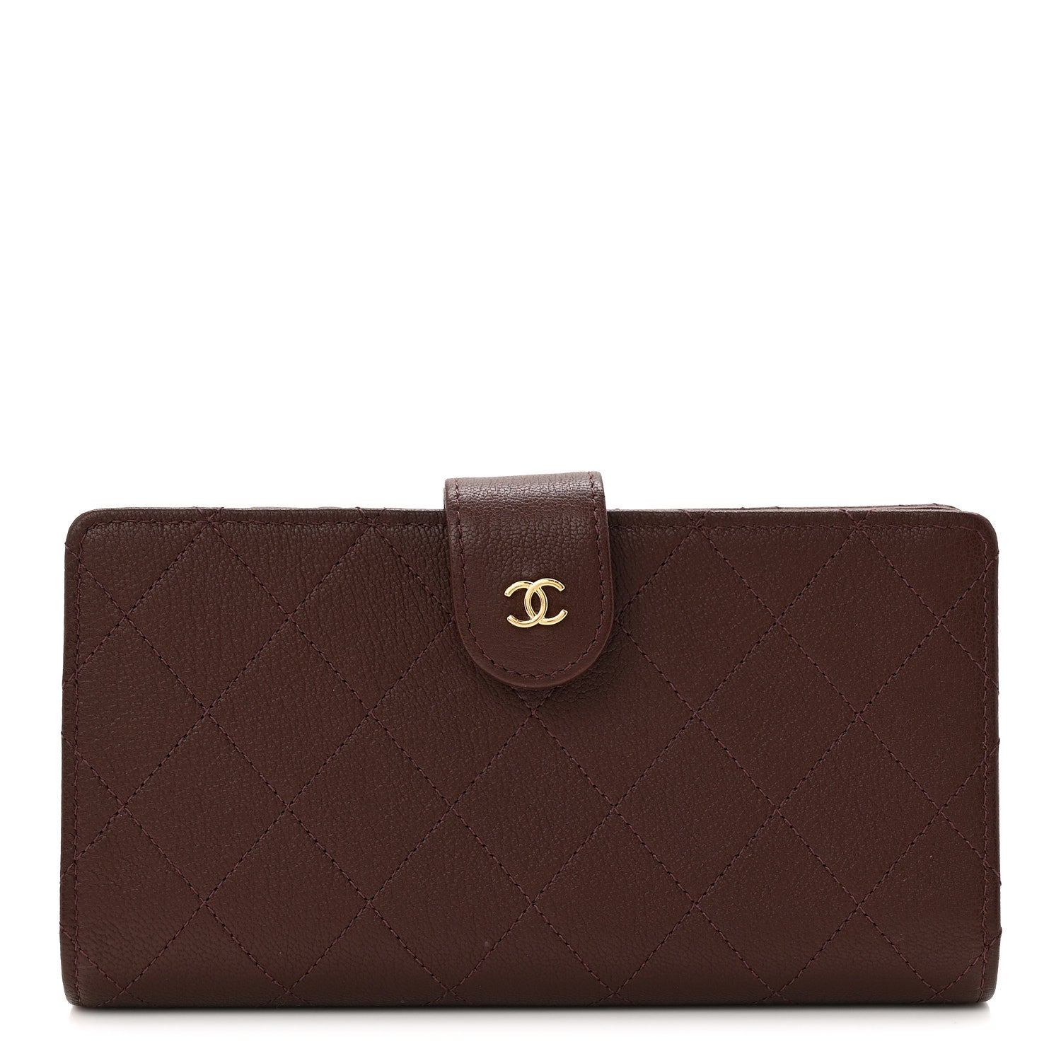 Goatskin Quilted French Long Wallet Burgundy