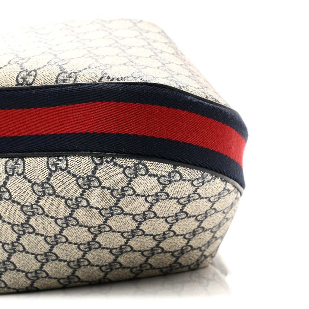 Gucci GG Supreme Monogram Textured Calfskin Web Large Attache Shoulder Bag Beige Blue