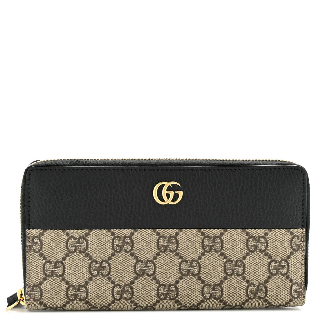 Gucci Dollar Calfskin GG Supreme Monogram GG Marmont Zip Around Wallet Black Beige Ebony