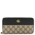 Gucci Dollar Calfskin GG Supreme Monogram GG Marmont Zip Around Wallet Black Beige Ebony